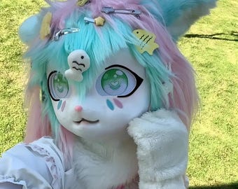 Kig Cat Kigurumi Furry Mask With Cute Clips Cat Anime Furry Cosplay Head For Costume Halloween Party