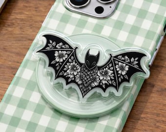 Gothic Bat Phone Grip, Floral Bat Phone Holder, Spooky Cute Gift, Goth Girl Accessory, Botanical Goth Style