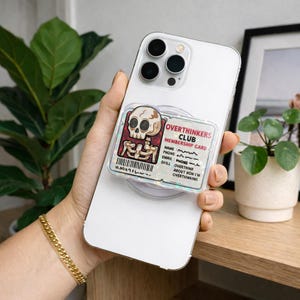 Funny Overthinking Phone Grip, Anxiety Humor Gift, Skeleton Meme Aesthetic, Relatable Mental Health Accessory image 2