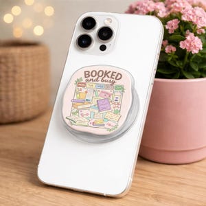 Booked and Busy Phone Grip, Book Lover Gift, Cute Planner Aesthetic Grip, Booktok Reading Accessory image 2