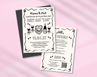Wedding Invitation Illustrated Wedding Invite Hand Drawn Illustration Invitation Fun Wedding Invites Doodle Drawing Invite Cake Invite 0023