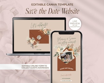 Boho Floral Save The Date Website: Editable Canva Template