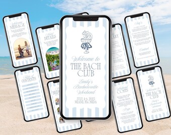 Coastal Bachelorette Itinerary Template Canva Bach Club Weekend Itinerary for Mobile Digital Invitation Blue Beach Bachelorette Invite 0003