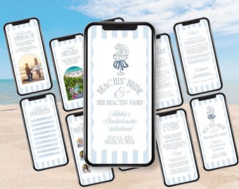 Coastal Bachelorette Itinerary Template Canva Hens Itinerary for Mobile Digital Invitation Blue Beach Bachelorette Invite Beachin Bride 0004