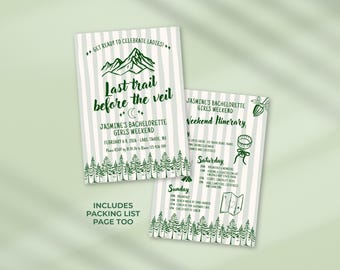 Last Trail Before The Veil Invite Camp Bachelorette Itinerary Invitation Template Canva Weekend Itinerary Camp Bachelorette Invite 0011