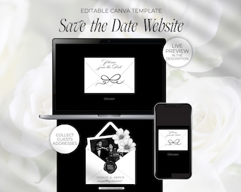 Classic Black and White Save The Date Website Template (Canva Editable)