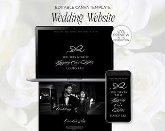 Classic Old Money Wedding Website Template Luxury Black and White Website Canva Elegant Modern Minimalist Bow RSVP Timeline DIY Website 0022