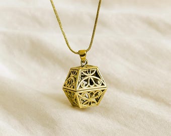 Gold Bola Pendant Necklace – Harmony Chime Necklace, Filigree Pregnancy Bola Jewelry, Vintage Style Cage Pendant, Gift for Mom-to-Be