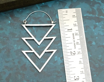 Silver Triangle Hoop Earrings, Geometric Statement Earrings, Minimalist Jewelry