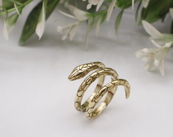 Gold Snake Wrap Ring, Adjustable Serpent Ring for Women, Gothic Boho Jewelry, Unique Snake Ring Gift for Her, Statement Gold Ring