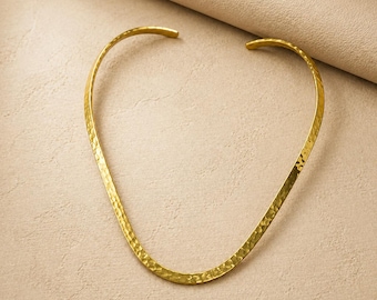 Gold Hammered Hasli Necklace, Minimalist Torque Collar Necklace, Statement Open Choker, Boho Tribal Jewelry, Gift for Her