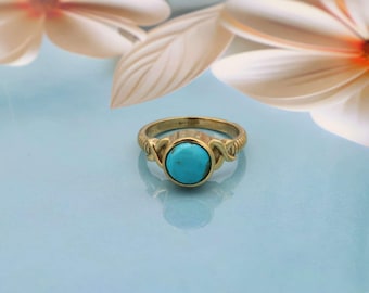 Anillo de piedra turquesa hecho a mano, anillo bohemio de latón para mujer, joyería con piedra natal de diciembre, anillo ajustable de estilo vintage con piedra azul.