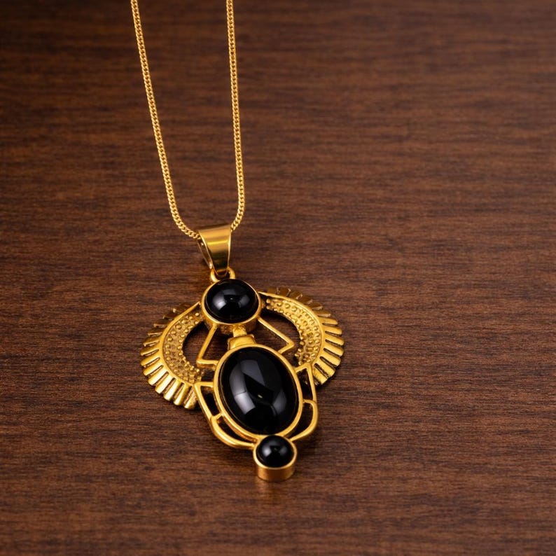 Egyptian Scarab Necklace Gold – Black Onyx Scarab Pendant – Ancient ...