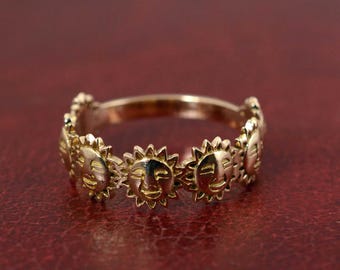 Vintage Sun Gold Ring – Boho Celestial Jewelry, Adjustable Sunburst Ring, Unique Festival Gift for Women, Astrology Inspired