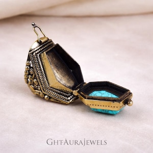 Türkis Poison Locket Anhänger - Geheimfach Halskette - Vintage Türkis Locket - Box Anhänger - Antique Style Poison Schmuck