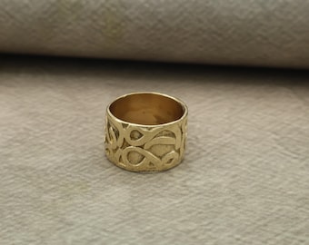 Handmade Wide Brass Band Ring, Adjustable Boho Statement Ring for Men and Women, Textured Tribal Jewelry, Vintage Style Brass Ring