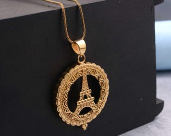 Collana con Torre Eiffel, collana con ciondolo Parigi, charm Parigi in oro, gioielli d'ispirazione francese, regalo per amanti dei viaggi, collana in ottone fatta a mano per donna
