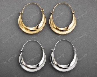 Halbmond Creolen, Minimalistische Statement Creolen, kräftige klobige Gold Ohrringe, modernes Schmuck Geschenk für Frauen, leichte Boho Creolen