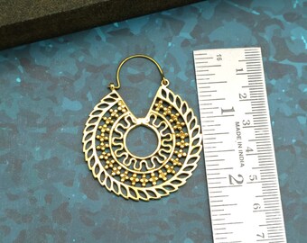 Gold Tribal Creolen, Mandala Statement Ohrringe, Boho ethnischer Schmuck