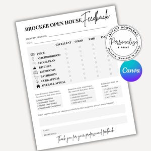Broker Open House Feedback Form | Real Estate Listing Strategy Template | Canva Editable