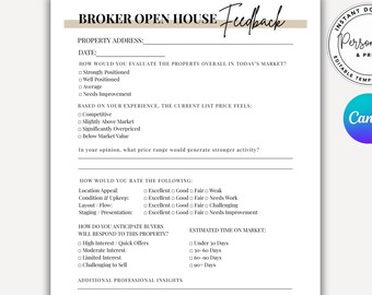 Broker Open House Feedback Form | Real Estate Listing Strategy Template | Canva Editable