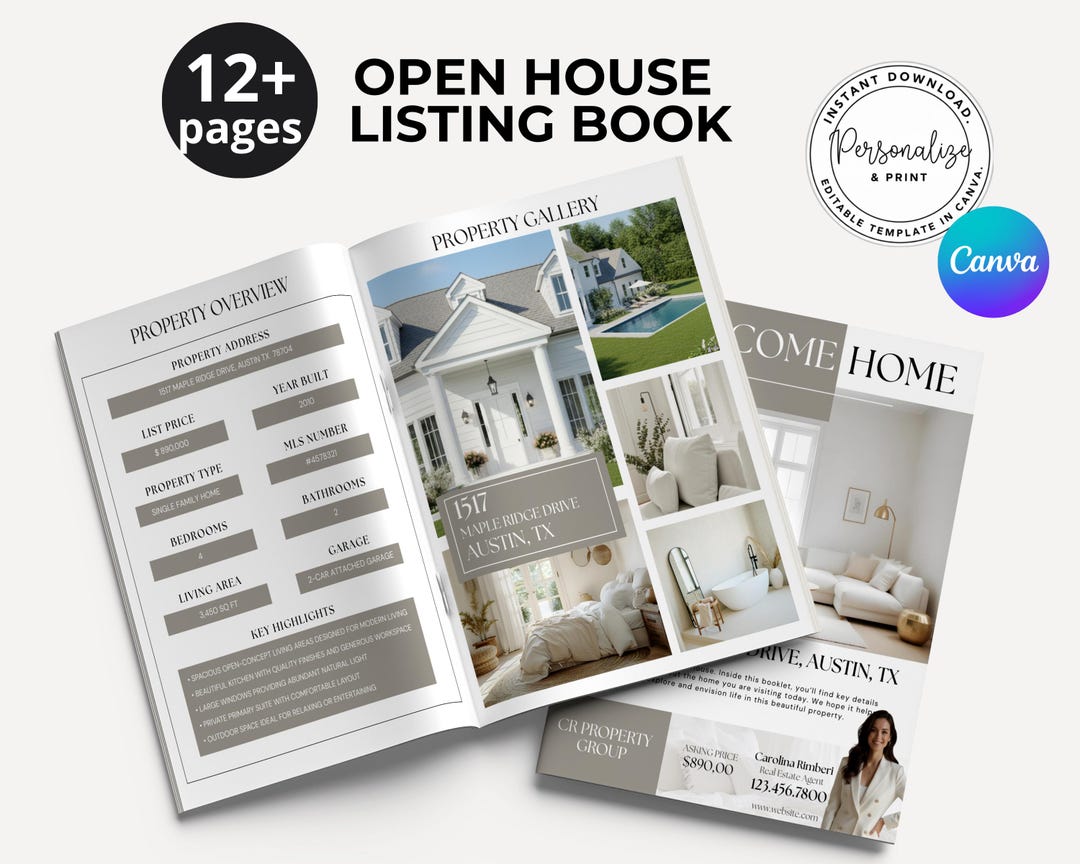 Real Estate Listing Booklet Template, Open House Flyer, Realtor ...