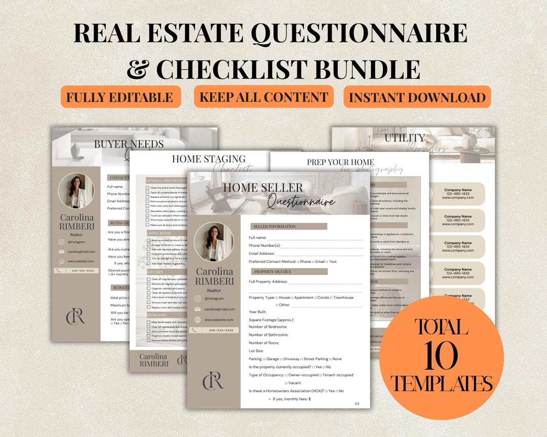 Real Estate Questionnaire Bundle for Agents | 10 Editable Canva ...