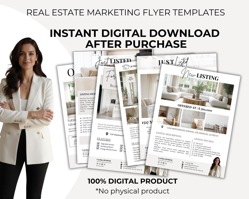 Real Estate Flyer Bundle Canva Template Editable Realtor Marketing Kit ...