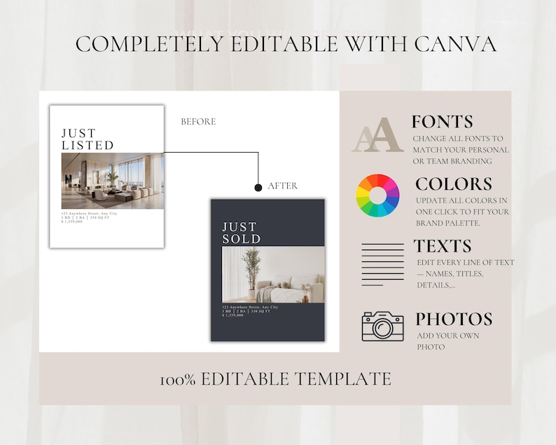 50 Real Estate Instagram Posts, Elegant Realtor Social Media Kit, Fully ...