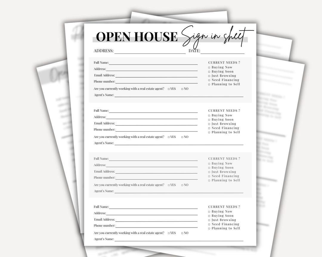 Open House Sign In Template Realtor Open House Sign-in Sheet | Editable Canva Template (5 Designs ...