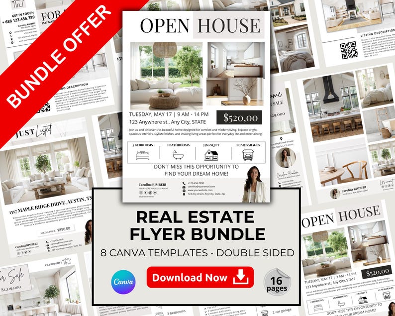 Real Estate Flyer Bundle Canva Template Editable Realtor Marketing Kit ...
