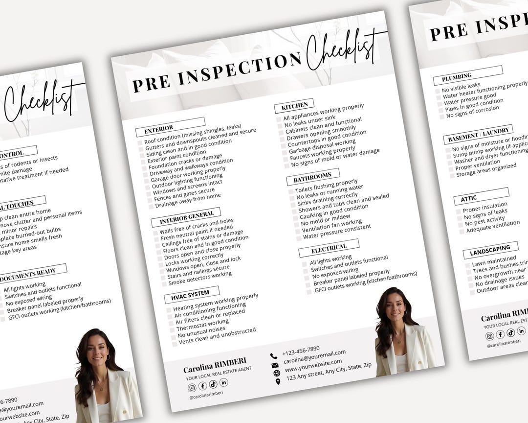 Real Estate Pre-inspection Checklist | Realtor Marketing Template ...