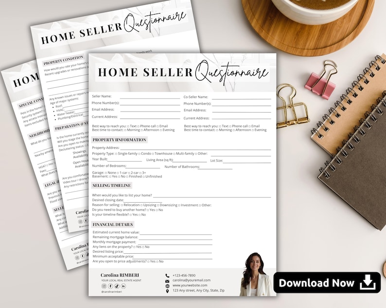 Home Seller Questionnaire Canva Template Real Estate Seller Intake Form ...