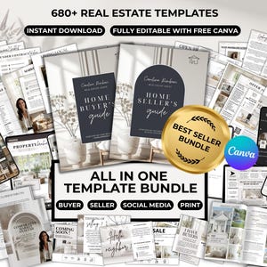 Realtor Marketing Bundle Canva Templates, Buyer Guide Seller Guide Social Media Kit, Real Estate Marketing, Open House, Listing Presentation