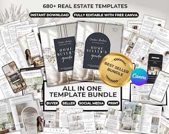 Realtor Marketing Bundle Canva Templates, Buyer Guide Seller Guide Social Media Kit, Real Estate Marketing, Open House, Listing Presentation