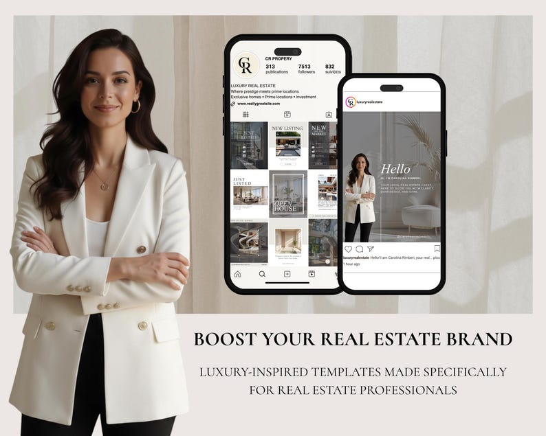 50 Real Estate Instagram Posts, Elegant Realtor Social Media Kit, Fully ...