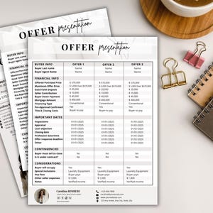 Real Estate Offer Presentation Template, Realtor Offer Sheet, Seller Net Sheet, Multiple Offer Comparison, Canva Editable