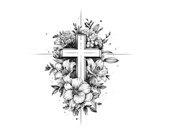 Kruistattooontwerpen: bundel religieuze lijntekeningen (114 ontwerpen) (digitale download)