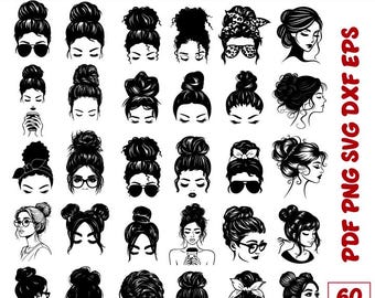 Messy Bun Girl SVG, Mom Life SVG, Messy Hair Don't Care SVG, Sassy Girl Svg, Woman Svg Bundle, Bun Hairstyle Svg-filer, Girl Svg för Cricut