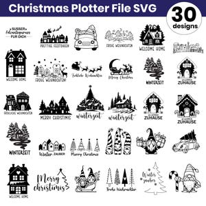 Christmas Plotter File SVG Bundle, Plotterdatei Weihnachten SVG, Weihnachtsszene SVG, German Christmas Sayings, Merry Christmas Svg