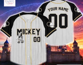 Personalize Disney Mickey Black Grey Color Custom Disney Jersey, Mickey Mouse Jersey, Disney Baseball Jersey, Gift for Kids, Youth, Adults
