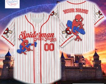 Custom Disney Spiderman Spiderverse Peter Parker Baseball Jersey, Gift for Kids, Disney Birthday Gift, Gift For Baseball Fans