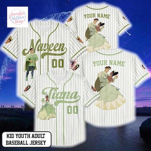Personalize Tiana and Naveen Baseball Jersey, Custom The Princess and the Frog Valentine‘s Day Jersey Shirt, Disney Couple Gift