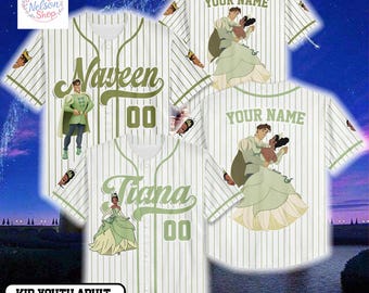 Personalize Tiana and Naveen Baseball Jersey, Custom The Princess and the Frog Valentine‘s Day Jersey Shirt, Disney Couple Gift
