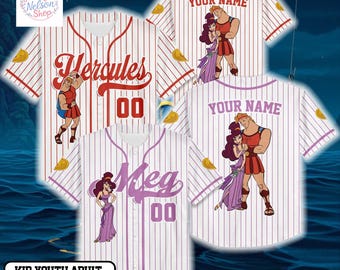 Personalize Hercules and Meg Baseball Jersey, Custom Hercules Valentine‘s Day Jersey Shirt, Disney Couple Gift