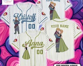 Personalize Anna and Kristoff Baseball Jersey, Custom Frozen Valentine‘s Day Jersey Shirt, Disney Couple Gift
