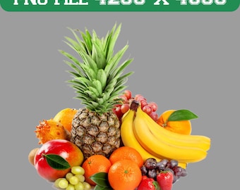 Imágenes prediseñadas de frutas tropicales frescas, ilustración de piña, plátano, naranja y fresa, PNG transparente de alta calidad, paquete de frutas para sublimación
