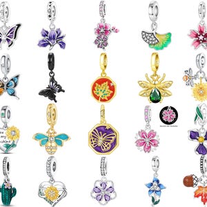 925 Sterling Silver Purple Iris Flower Pendants Charms | European Bracelet Compatible | BUY 2 get 55 and 3 get 60% off