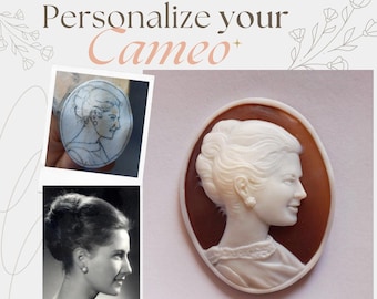 Personalised Portrait Cameo Necklace, Handmade genuine shell cameo, Made in Italy, memorable Christmas gift, anniversary gift for wife