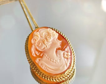 Classic Cameo Necklace, lady profile bust cameo, gift for mother, handmade brooch cameo, 18k gold plated cameo necklace